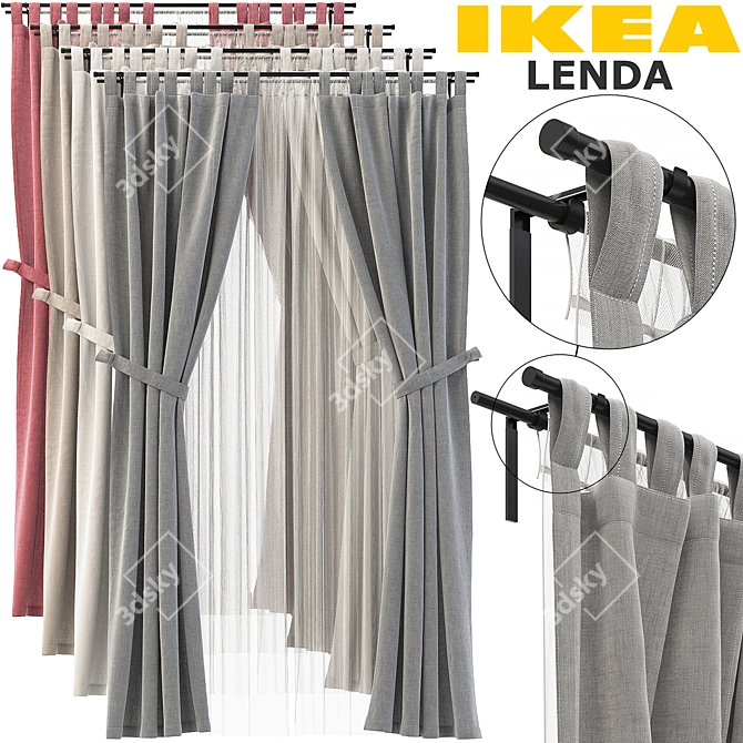 Chic IKEA LENDA, REKKA Curtains 3D model image 1