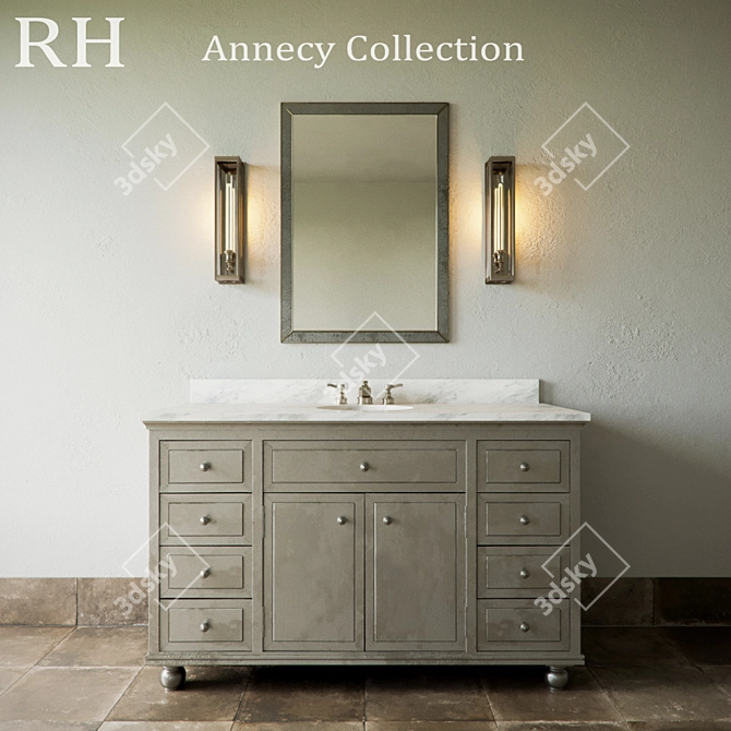 Vintage Metal-Wrapped Bathroom Vanity 3D model image 1