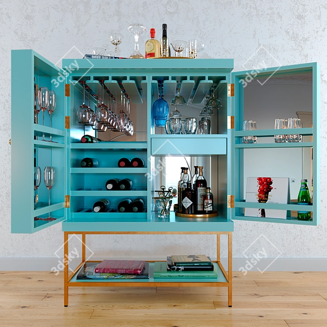 Sleek Lacquered Bar Cabinet with Ample Storage 3D model image 1