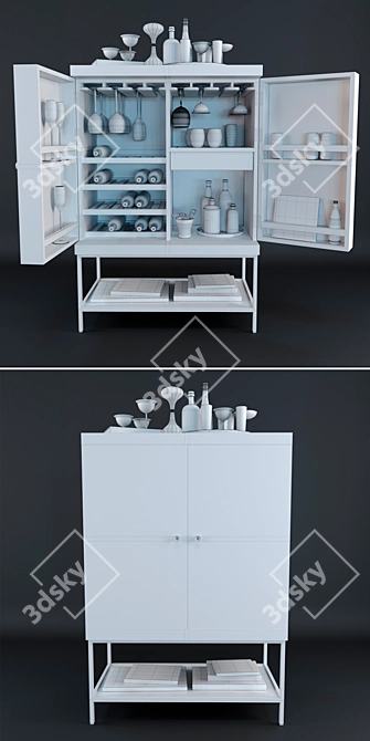 Sleek Lacquered Bar Cabinet with Ample Storage 3D model image 3