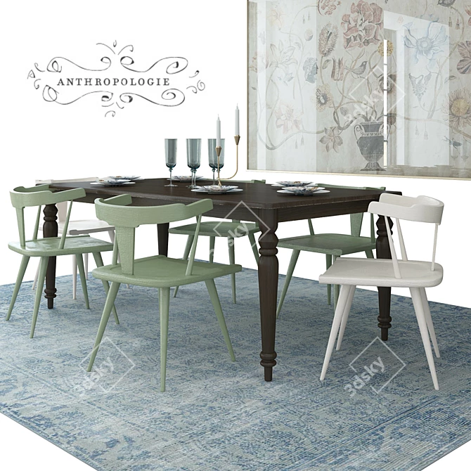 Boho Elegance: Anthropologie Dining Set 3D model image 1