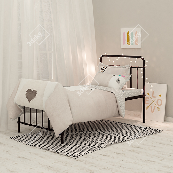 Cozy Bed Set with Decor Pieces 3D model image 1