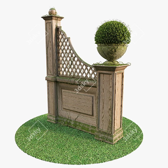 Elegant Pergola Set with Moss 3D model image 1