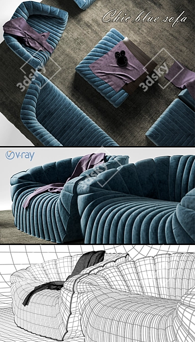 Elegant Blue Sofa Set 3D model image 2