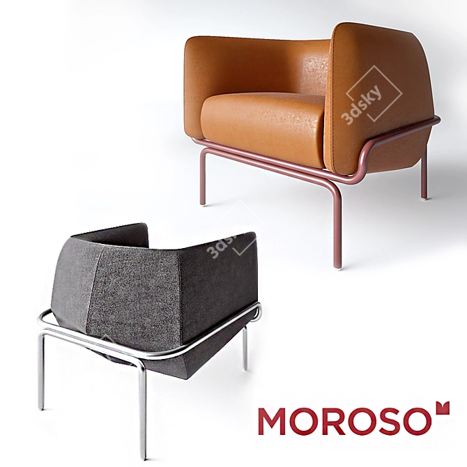 Modern Metal and Fabric Chandigarh Armchair 3D model image 1