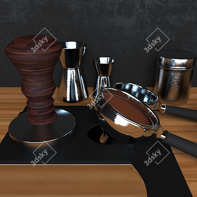 Complete Barista Set: Pitcher, Tamper, Jug, Temper, Stand, Cappuccino Cup 3D model image 2