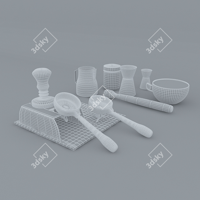 Complete Barista Set: Pitcher, Tamper, Jug, Temper, Stand, Cappuccino Cup 3D model image 3