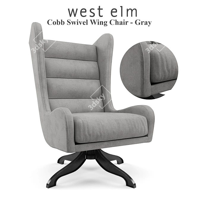 West Elm Cobb Swivel Wing Chair - Gray 3D model image 1