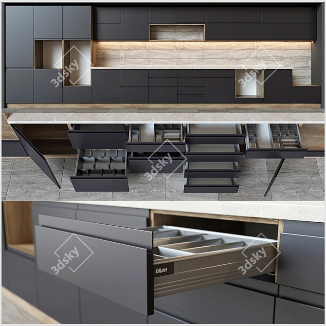 Blum Kitchen Units: Everything Opens & Slides 3D model image 1