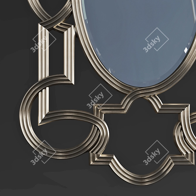 Elegant Silver Oval Mirror 3D model image 2