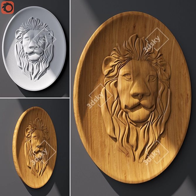 Lion Panel- 3D CNC Carved Wood Decor 3D model image 1