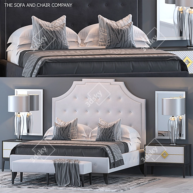 Victoria Bed Set with Chester Bench & Laurent Nightstand + Concave Lamp & Grafton Rug 3D model image 1