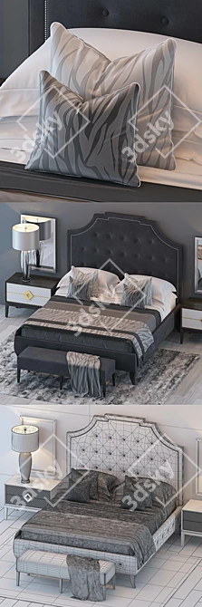 Victoria Bed Set with Chester Bench & Laurent Nightstand + Concave Lamp & Grafton Rug 3D model image 2