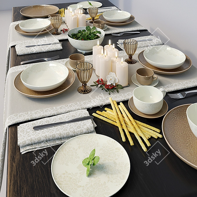 Tasteful Tognana Algarve Beige Tableware 3D model image 1