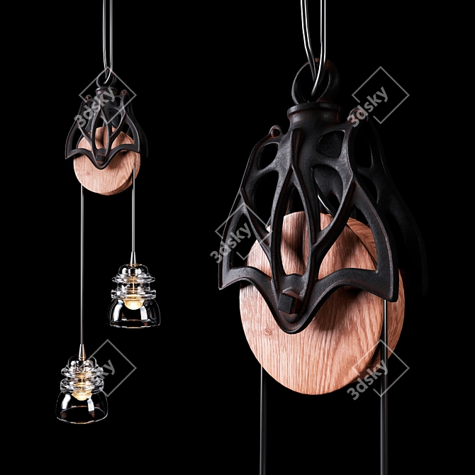 Title: Vintage Barn Pulley Pendant 3D model image 1