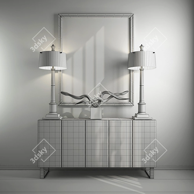 Golden Glow Cupboard Set with Lamps 3D model image 2