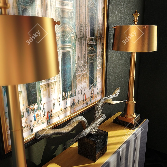 Golden Glow Cupboard Set with Lamps 3D model image 3