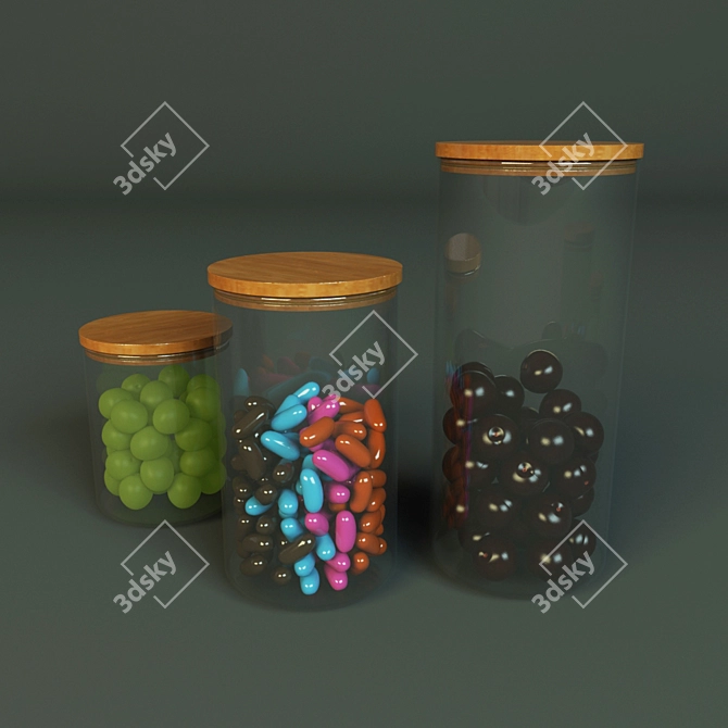 Eco Glass Bottles with Bamboo Lid 3D model image 1