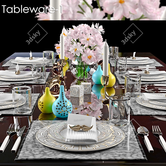 Modern Tableware Set 3D model image 1