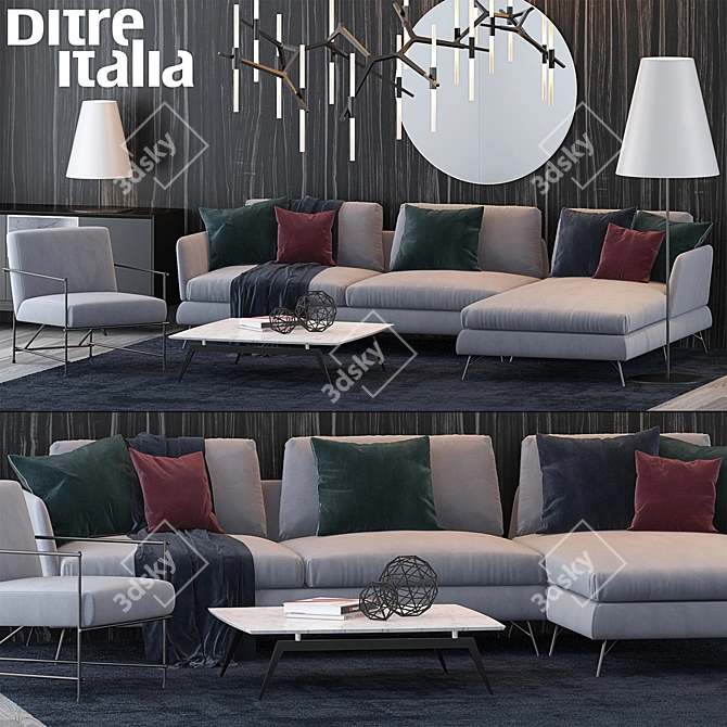 Italian Elegance: Ditre Italia Set 2 - Jasper Sofa, Kyo Armchair, David Table, Hunt Lamb Torchiere & 3D model image 1