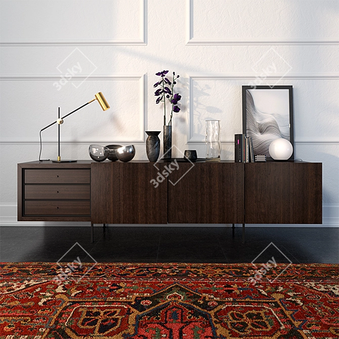 Modern Elegance: Tiller Sideboard Decor Set 3D model image 1