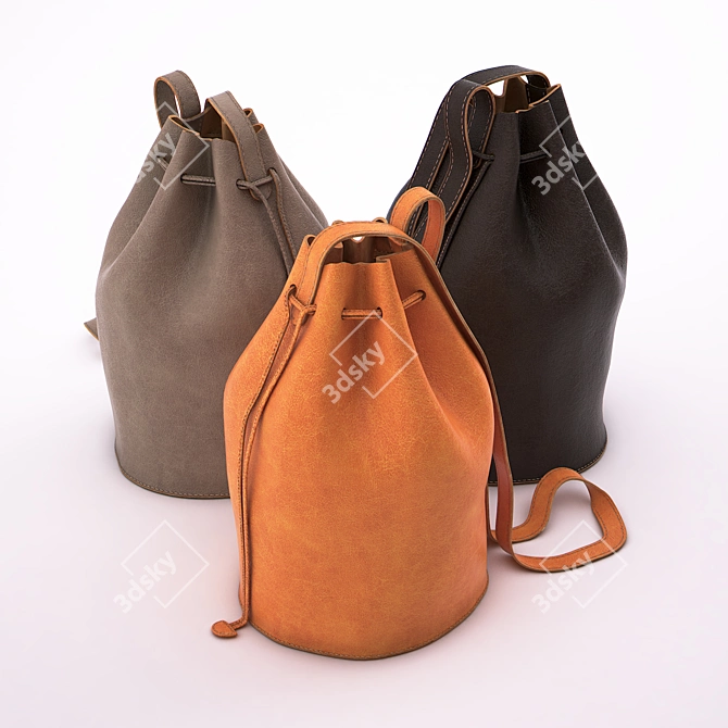 Elegant Leather Drawstring Bag 3D model image 1