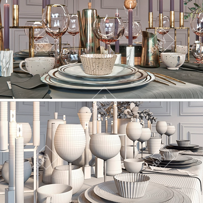 Elegant Tableware Decor Set 3D model image 3
