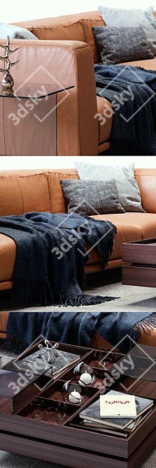 Stylish Ditre Italia St. Germain Leather Sofa 3D model image 2