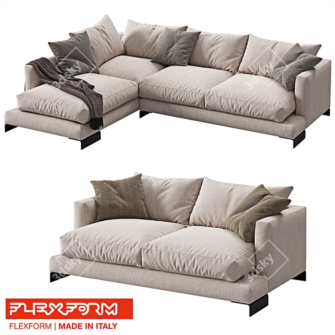 FLEXFORM LONG ISLAND 2 | Stylish Corner & 2-Seater Sofas 3D model image 1