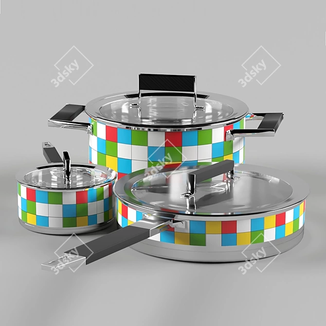 Vibrant Polaris Mosaic Pans 3D model image 1