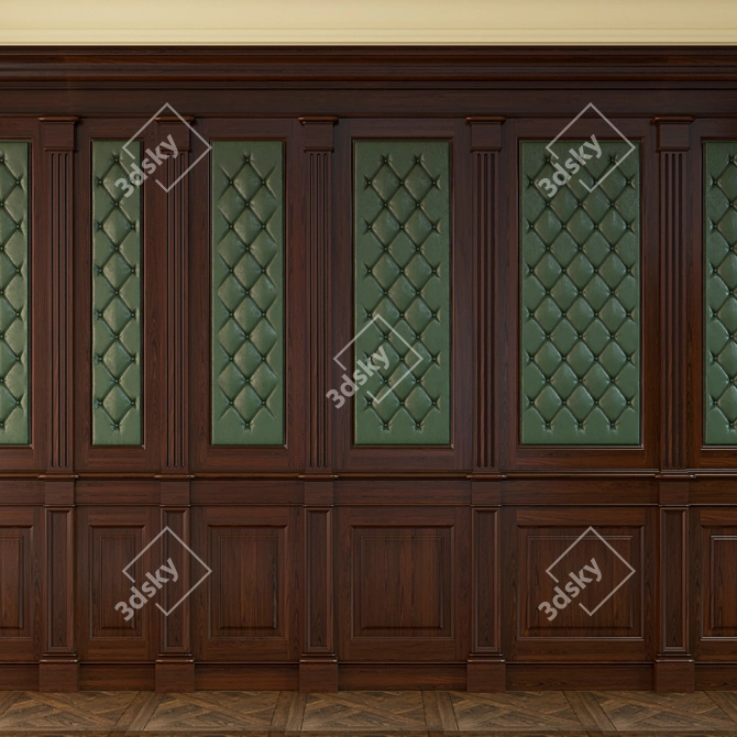 Wooden Panel Set with Leather Accents 3D model image 1