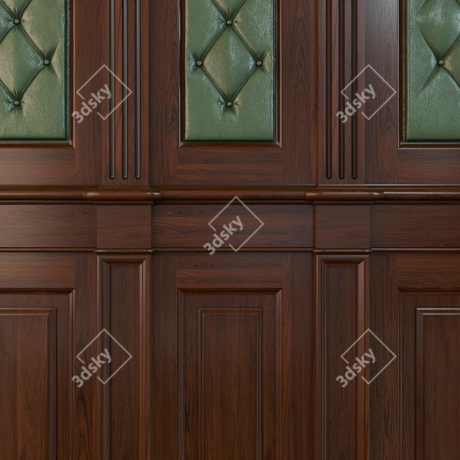 Wooden Panel Set with Leather Accents 3D model image 2