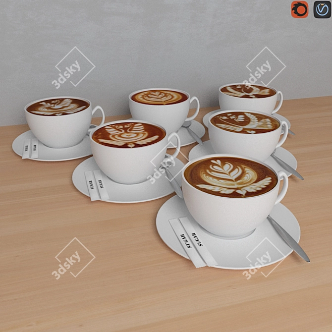 Aromatic Cappuccino Cups | Vray & Corona Scene 3D model image 1