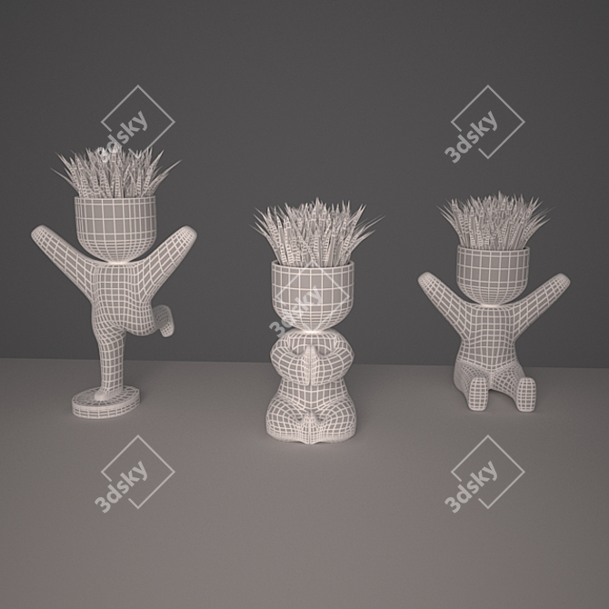 Grass-Filled Pots: Natural Interior Décor 3D model image 3