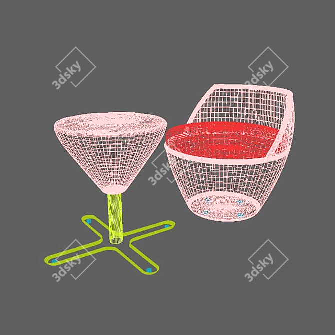 Elegant Rattan Seating Set 3D model image 2