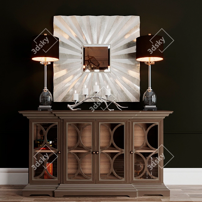 Modern Chest of Drawers Set with Mirror & Lamp 3D model image 1