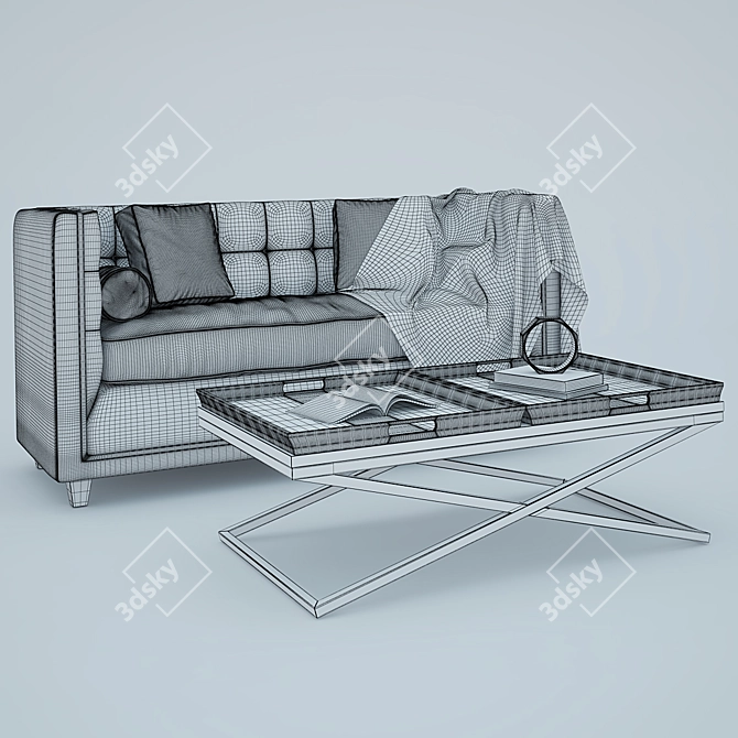 Industrial White Sofa + Table Set 3D model image 3