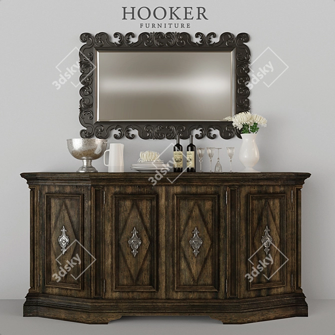 Elegant Auberose Hooker Chest with Mirror 3D model image 1