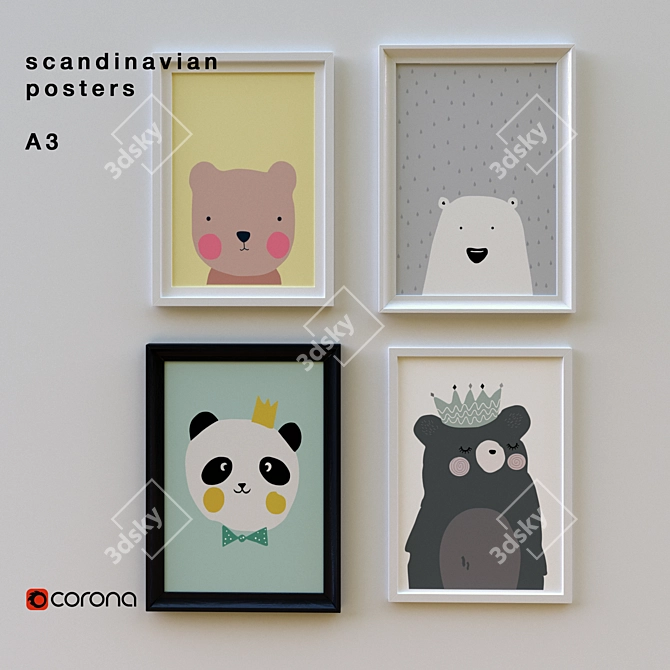 Scandinavian Style Bear Posters 3D model image 1