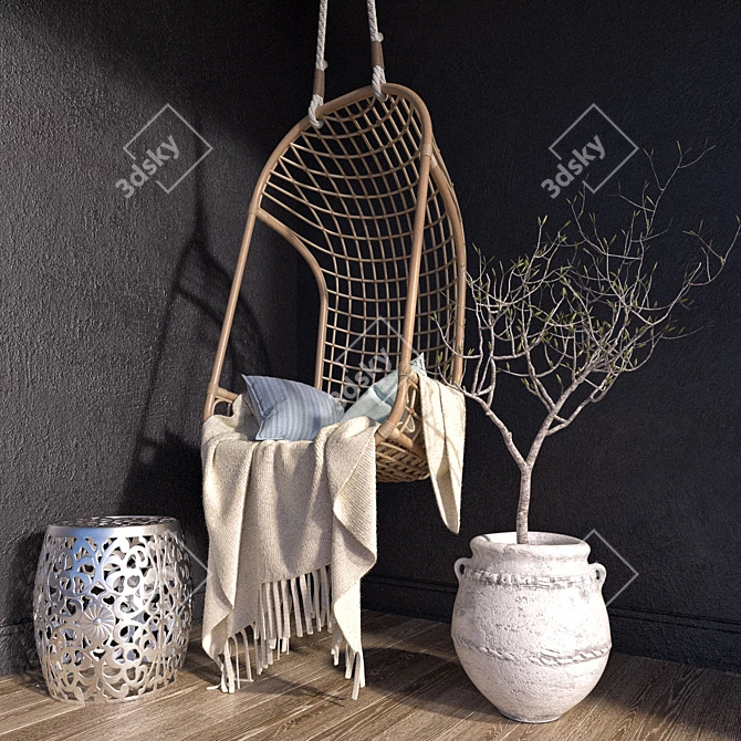 Garden Oasis: Swing, Stool & Vase 3D model image 1