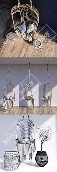 Garden Oasis: Swing, Stool & Vase 3D model image 3