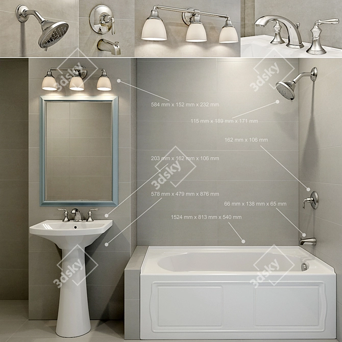 Luxury Bathroom Plumbing Set 3D model image 1