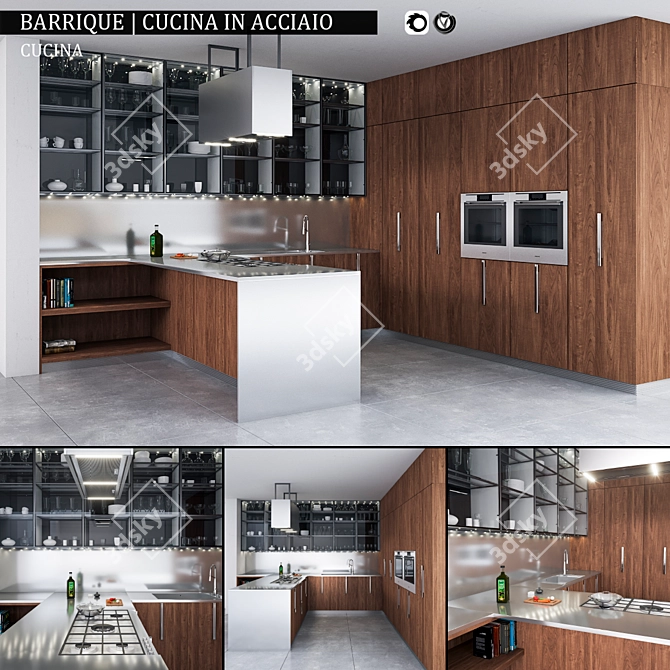 Rustic Steel Kitchen Barrique 3D model image 1