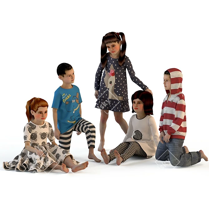 Title: Diverse Children Set (5 Kids) 3D model image 1