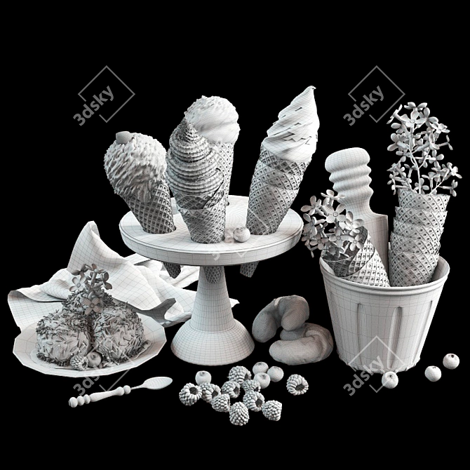 Sweet Treat: Dish Set with Ice Cream 3D model image 2