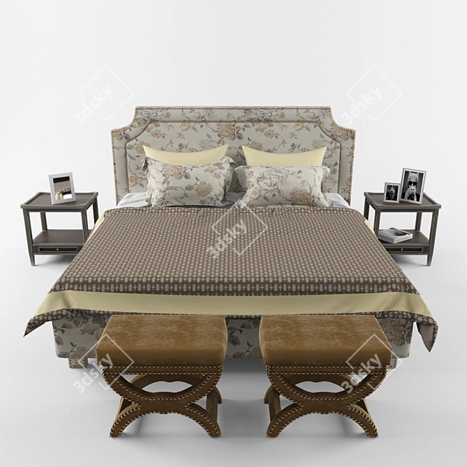Luxury Bed Puffs by Roy Bosh 3D model image 1