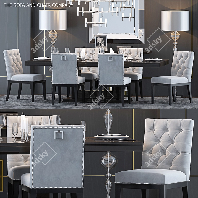 Sophisticated Set of Furniture: Lucas Chair, Roman Table, Edge Console, Noir Mirror, Equinox Chandelier, Ovington Floor Lamp 3D model image 1