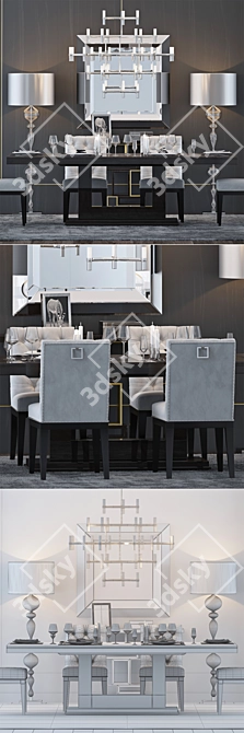 Sophisticated Set of Furniture: Lucas Chair, Roman Table, Edge Console, Noir Mirror, Equinox Chandelier, Ovington Floor Lamp 3D model image 2