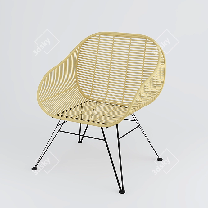 1950's Inspired Rattan Armchair 3D model image 1