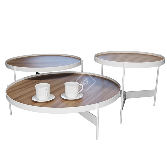 Modern 3-Piece Coffee Table Set 3D model image 2